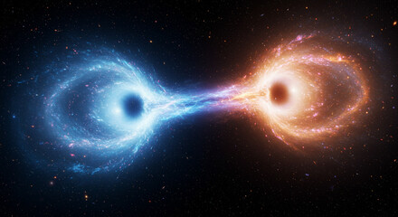 Wormhole glowing between two galaxies.