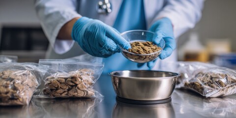 Preparing pet food in a laboratory setting with precision and care