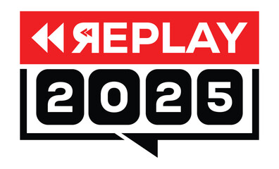 Minimalist 2025 logo design with bold black numerals above a red bar. White text 