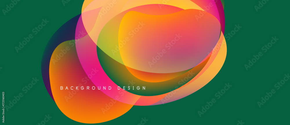 Aufkleber abstract colorful shapes overlap, creating dynamic visual effect. background is dark teal. text read