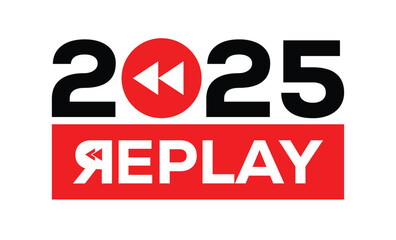 Minimalist 2025 logo design with bold black numerals above a red bar. White text 