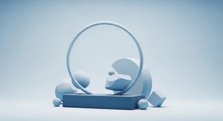 Abstract Geometric Composition with Minimalist Shapes and Circular Arch