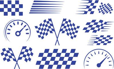 Racing Flags, Speedometers, and Checkered Patterns in Blue
