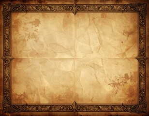 Aged parchment paper with ornate gold frame