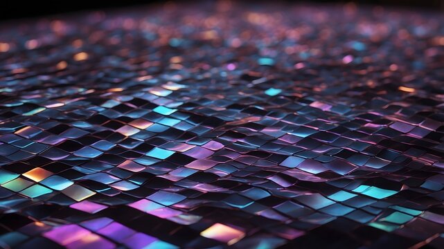 Futuristic iridescent surface with purple and blue metallic tiles, abstract 3d geometric pattern, glowing neon texture background for digital art and modern design
 - Powered by Adobe