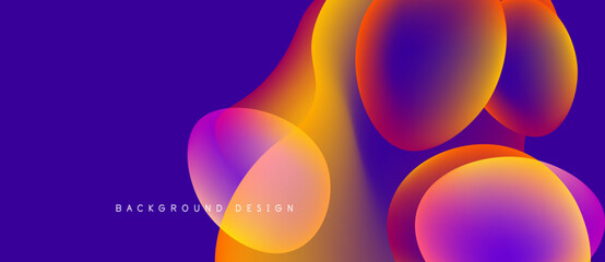 Abstract fluid shapes overlap, creating vibrant orange, purple gradients. Modern design, suitable for backgrounds, presentations.