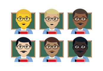 teacher school blackboard teaching book education man male emoji symbol sign icon vector illustration isolated flat © valvectors