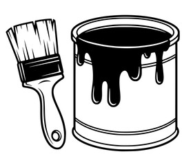 Open can of paint with drips and a paint brush, painting, art, renovation, DIY, home improvement