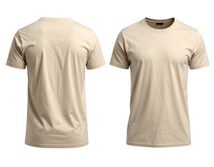 Front and back view of a plain beige t-shirt