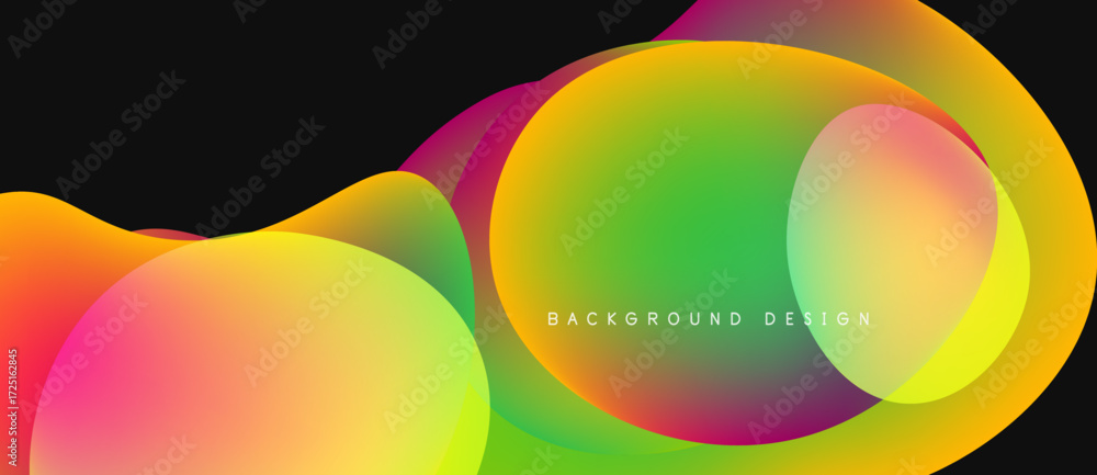 Poster abstract colorful shapes overlap, creating vibrant gradients. design features smooth transitions, mo