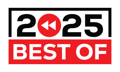 Minimalist 2025 logo design with bold black numerals above a red bar. White text 
