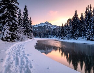 Winter Landscape River Reflections.