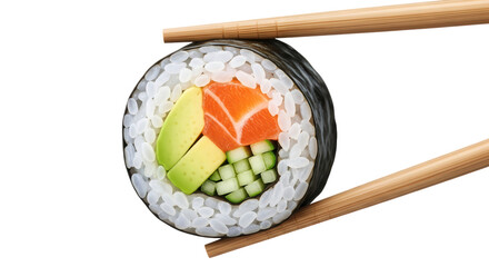 Sushi Roll with Chopsticks Isolated on Transparent Background