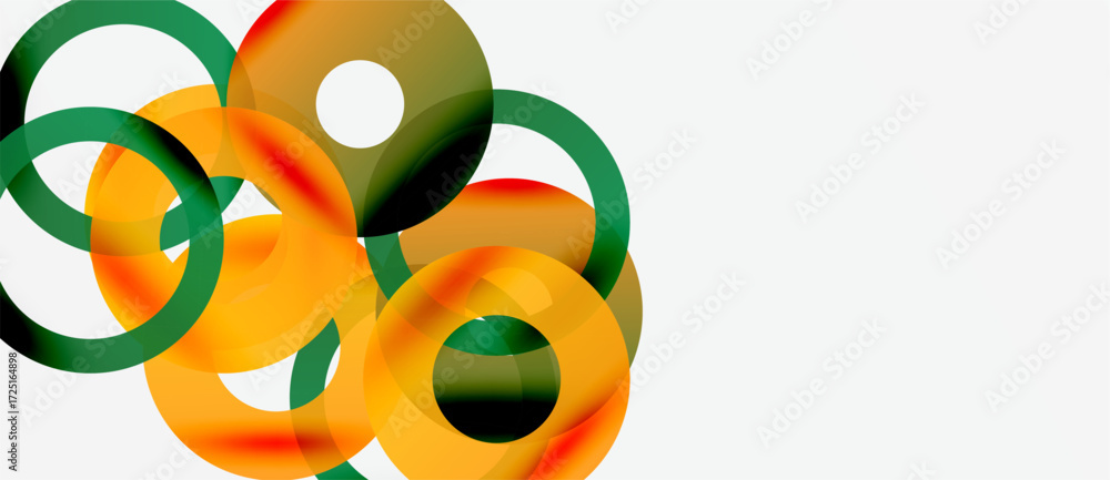 Poster abstract design features overlapping circles, orange, green hues. minimalist composition creates dyn