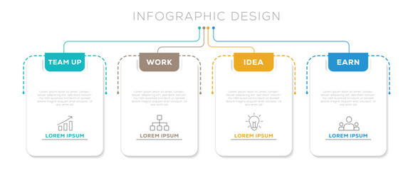 Infographic template Design. Business presentation with 4 step process. Vector concept with icon and paper style. Can be used for info graphics, charts, presentations, web sites, banners ETC Design.