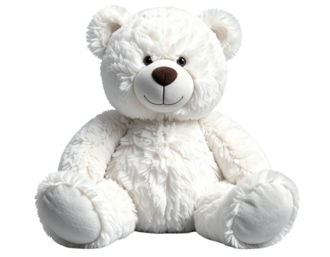  3D White Stuffed Bear with Smile PNG Transparent Background
