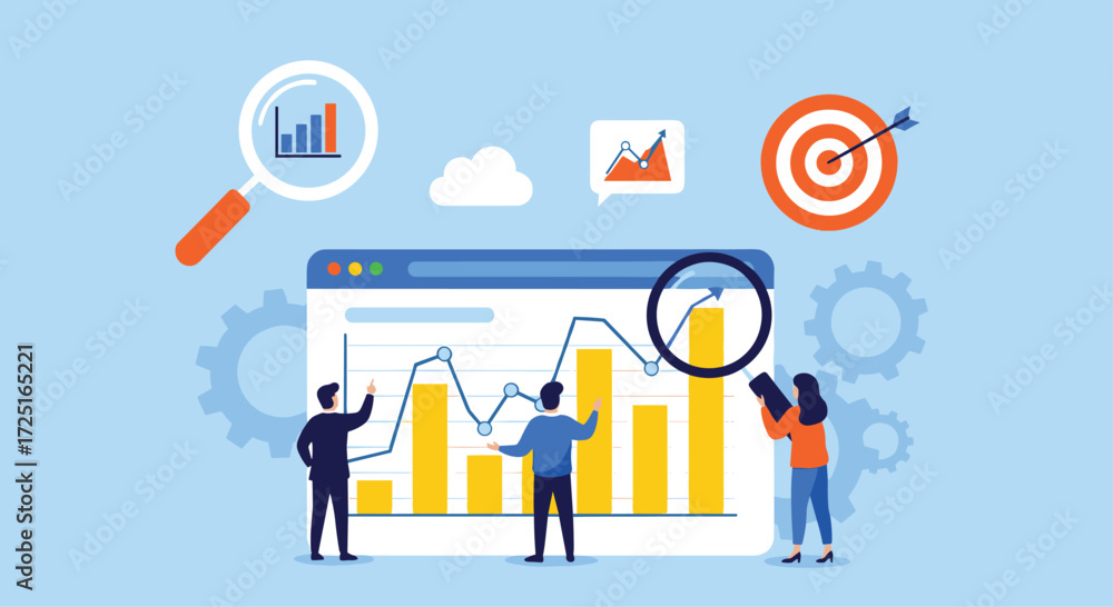 Poster business analytics and data visualization for strategic growth and decision making vector