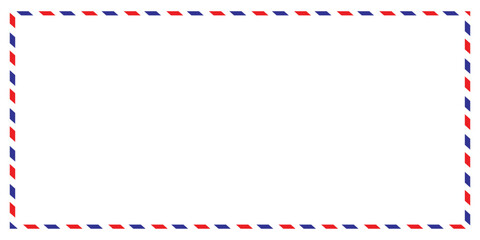 Airmail Envelope frame images with strips. International vintage letter border. Retro air mail postcard with blue and red stripes.  Empty classic postal frame. Vector illustration