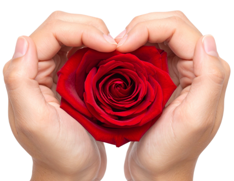  Elegant Hands and Single Red Rose Heart Composition PNG Transparent Background
