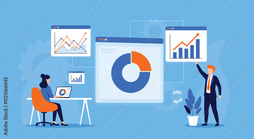 Poster business analytics and data visualization professionals analyzing financial performance and growth t