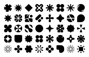 Collection of Black Geometric and Abstract Shapes on White Background