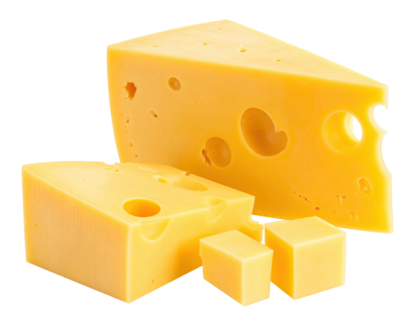 A triangular wedge and pieces of yellow cheese