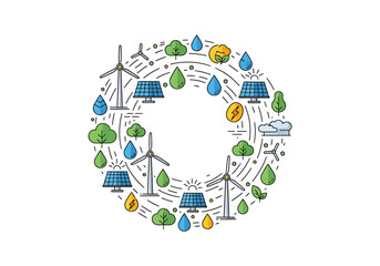 Sustainable Green Energy Technology Circular Illustration of Eco-Friendly Power and Environmental Concepts