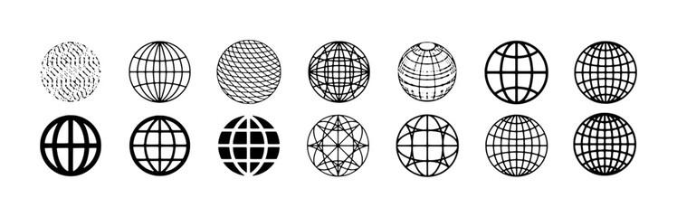 Collection of Diverse Globe Icons Representing Global Concepts and Connectivity
