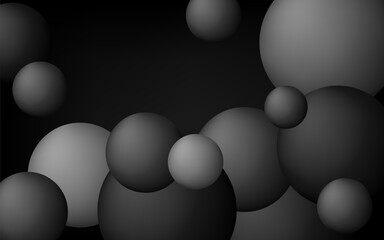 Black background with spheres and copy space. Vector horizontal banner with dark decoration elements.