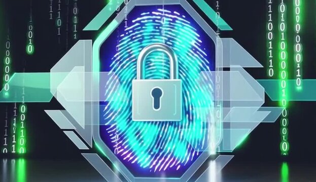 Fingerprint security system with padlock digital identity verification technology vector illustration for data protection