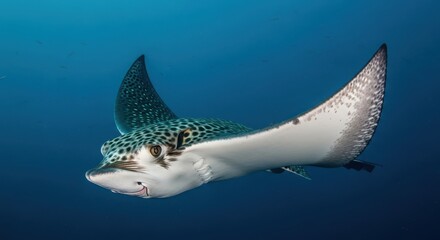 Majestic Spotted Eagle Ray Glides Through Deep Blue Ocean Waters