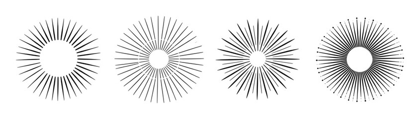 Obraz premium Set of Four Black and White Sunburst or Starburst Graphic Elements
