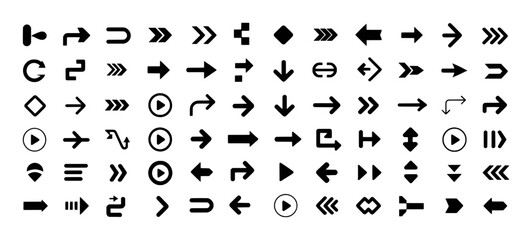 Diverse Collection of Black Arrow and Navigation Icons on White Background