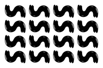 Repeating Black S-Shaped Brush Strokes on White Background