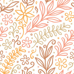 Abstract Exotic rainforest leaves lines seamless pattern. Vector illustration flat design background. 
