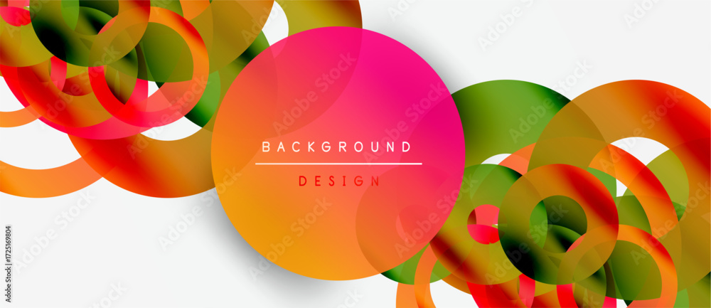 Poster abstract colorful circles overlap white space. modern design elements create dynamic visual texture.