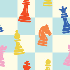 Chess Doodle seamless pattern. Vector illustration flat design background. 