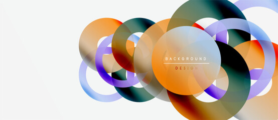 Abstract colorful overlapping circles create dynamic visual effect. Modern design elements suggest fluidity, energy, innovation.