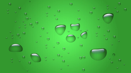 Water droplets on vibrant green background create refreshing and lively atmosphere. droplets vary in size, adding depth and texture to image
