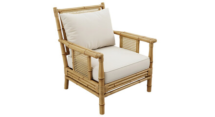 Fototapeta premium Bamboo Armchair with Cushion Isolated on Transparent Background