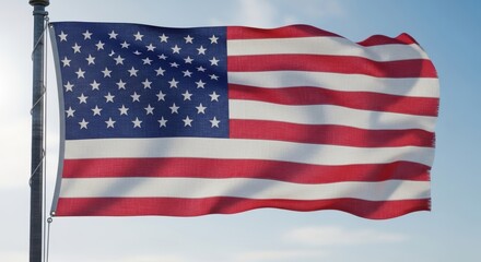 Obraz premium Waving Patriotic Flag Against a Blue Sky