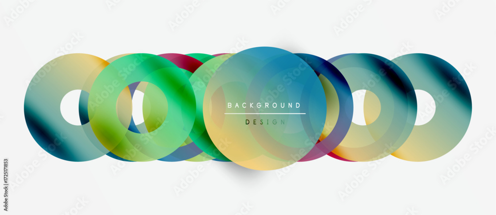 Poster abstract colorful circles overlap. modern design element, vibrant hues create dynamic visual effect.