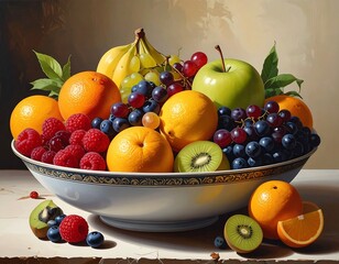 Colorful Fruit Bowl Still Life Painting.