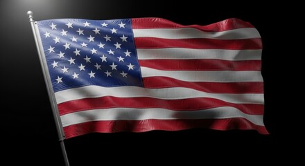Fototapeta premium Waving National Flag Red White Blue on Black Background