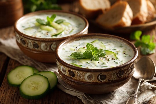 Lebanese laban yogurt soup cucumber and mint