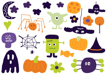 Fototapeta premium Whimsical Halloween doodles evoke playful spookiness, perfect for children’s crafts, party invites, or festive backgrounds, brimming with gentle monster charm.