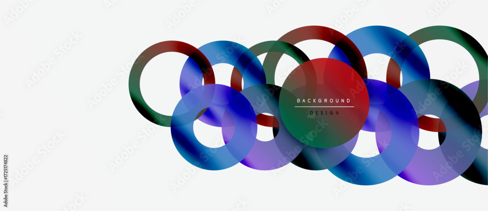 Poster abstract colorful circles overlap creating dynamic visual effect. modern design element for backgrou