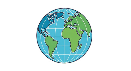 Earth globe showing continents and oceans in a vector illustration isolated on white background world map for education