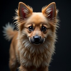 Small Dog Portrait on Dark Background Looking Forward