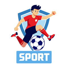 Soccer player kicking ball with dynamic sporty design elements